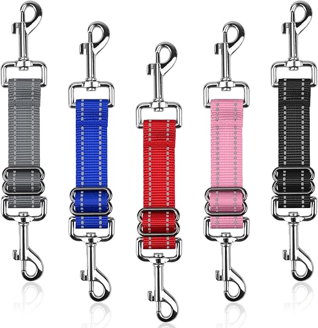 HYLYUN 5 Pcs Dog Collar Clips, Reflective Nylon Dog Collar Leash Adjustable Prong Collar Backup Clips Double Ended Backup Clasp Leash Connector for Dog Harness to Collar Safety Clip