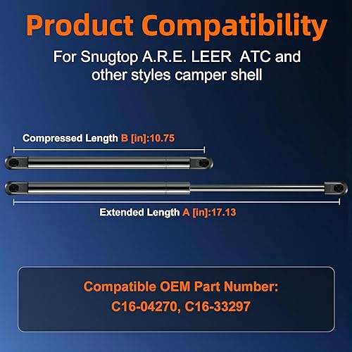 Miniatura 4 de C16-04270 SE172p-45 - Soporte de elevación de amortiguador de gas de 17 pulgadas, 45 libras200N, para Leer are Camper Shell Window, c16-33297