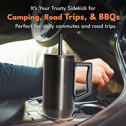 Miniatura 8 de Elemental Vaso de 40 onzas con asa y pajilla, a prueba de derrames, de acero inoxidable, aislado para bebidas calientes y frías, taza de café de