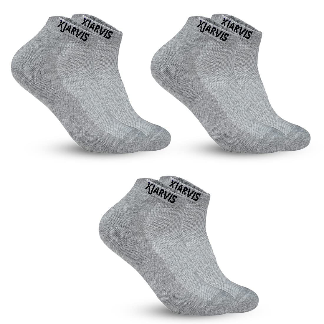 xjarvis Ankle Length Socks for Men & Women - Moisture-Wicking, Odor-Free, Breathable Cotton, Cushioned Half Terry Combo - Ideal for Sports, Gym & Formal Wear - Pack of 3 Pairs, Grey, Free Size-picture-16