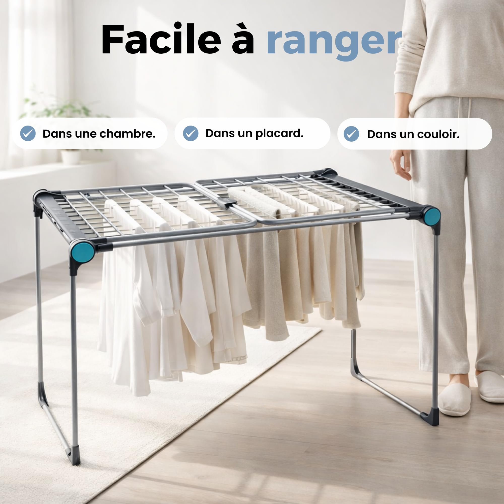 MELTA.® Dynamik 25 – Étendoir à Linge Extensible avec Partie Centrale Télescopique, 25 m de Séchage, Ailes Hautes, Structure Stable en Acier, avec roulettes, Gris et Vert