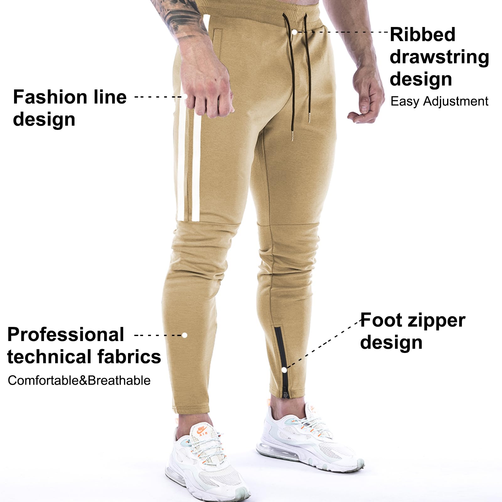 Suwangi Pantaloni Tuta Uomo Palestra Running della Allenamento Slim Fit Design a Righe con Tasche Zip