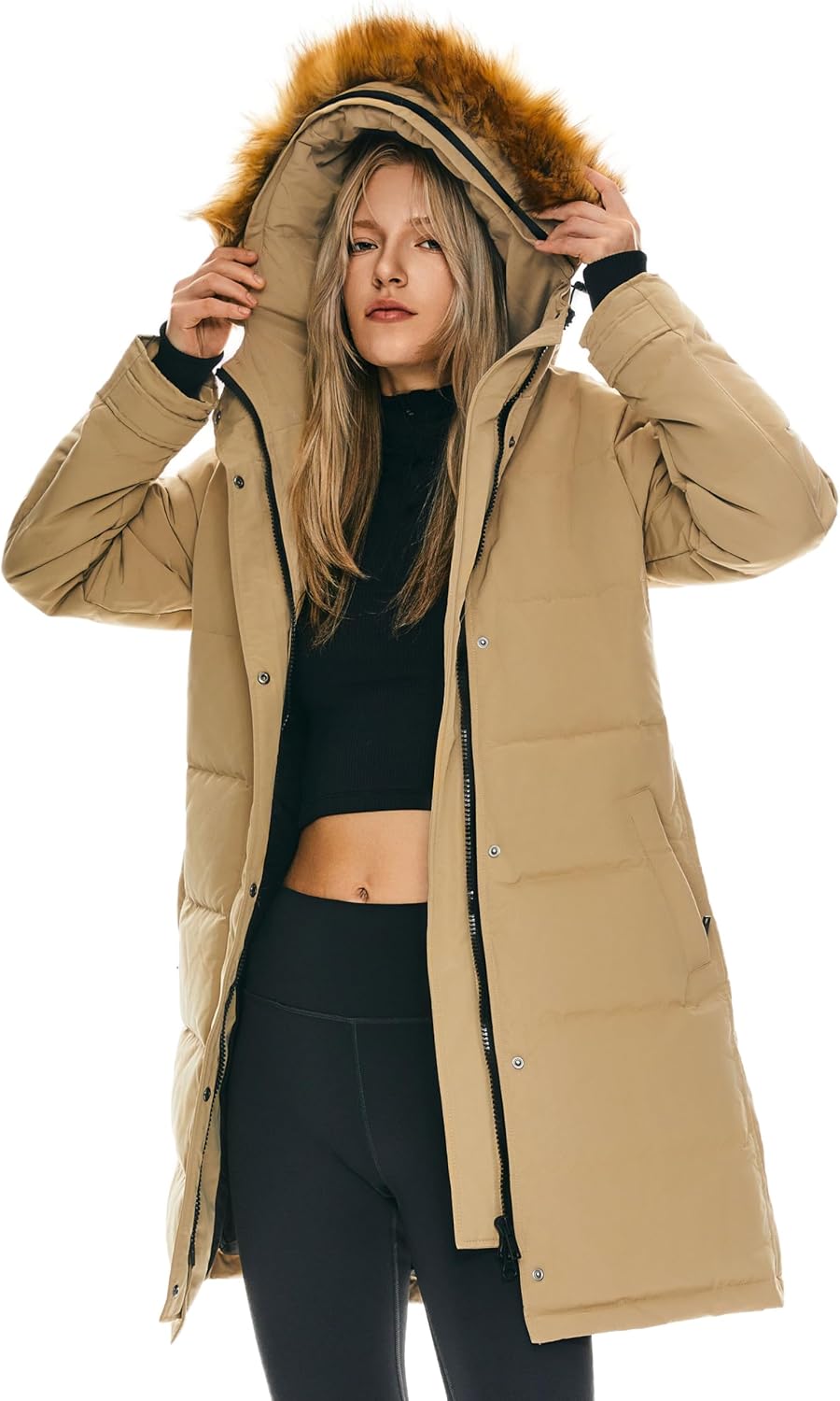 Orolay Women’s Thickened Down Coat Long Puffer Jacket with Adjustable Hood Quilted Warm Winter Parka