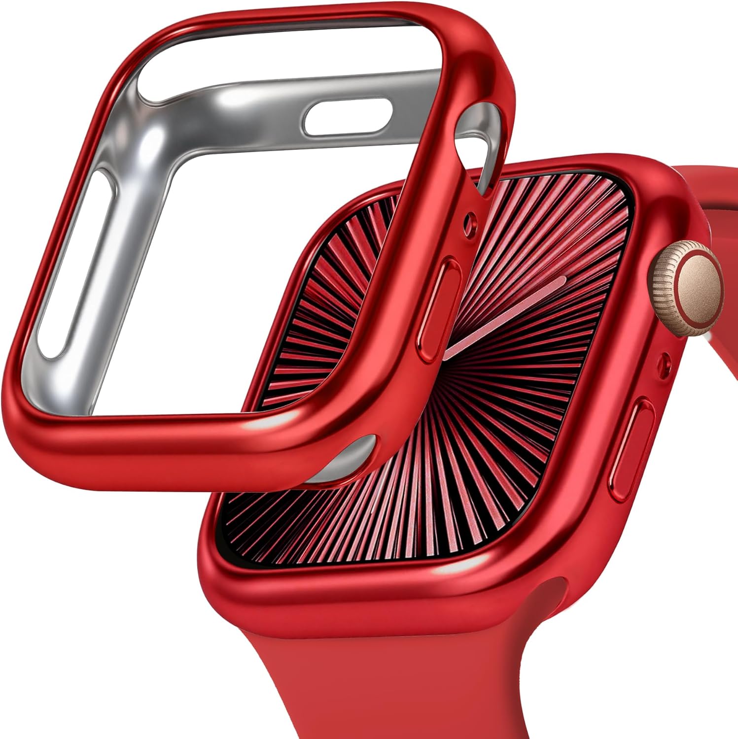 JR.DM 38mm Soft Flexible TPU Case Compatible for Apple Watch Series 3/2/1 Touchable Screen Lightweight Anti-Scratch All-Around Protector Thin Guard Shockproof Cover Shiny Bumper for iWatch, Red Red 38 mm (Series 3/2/1)