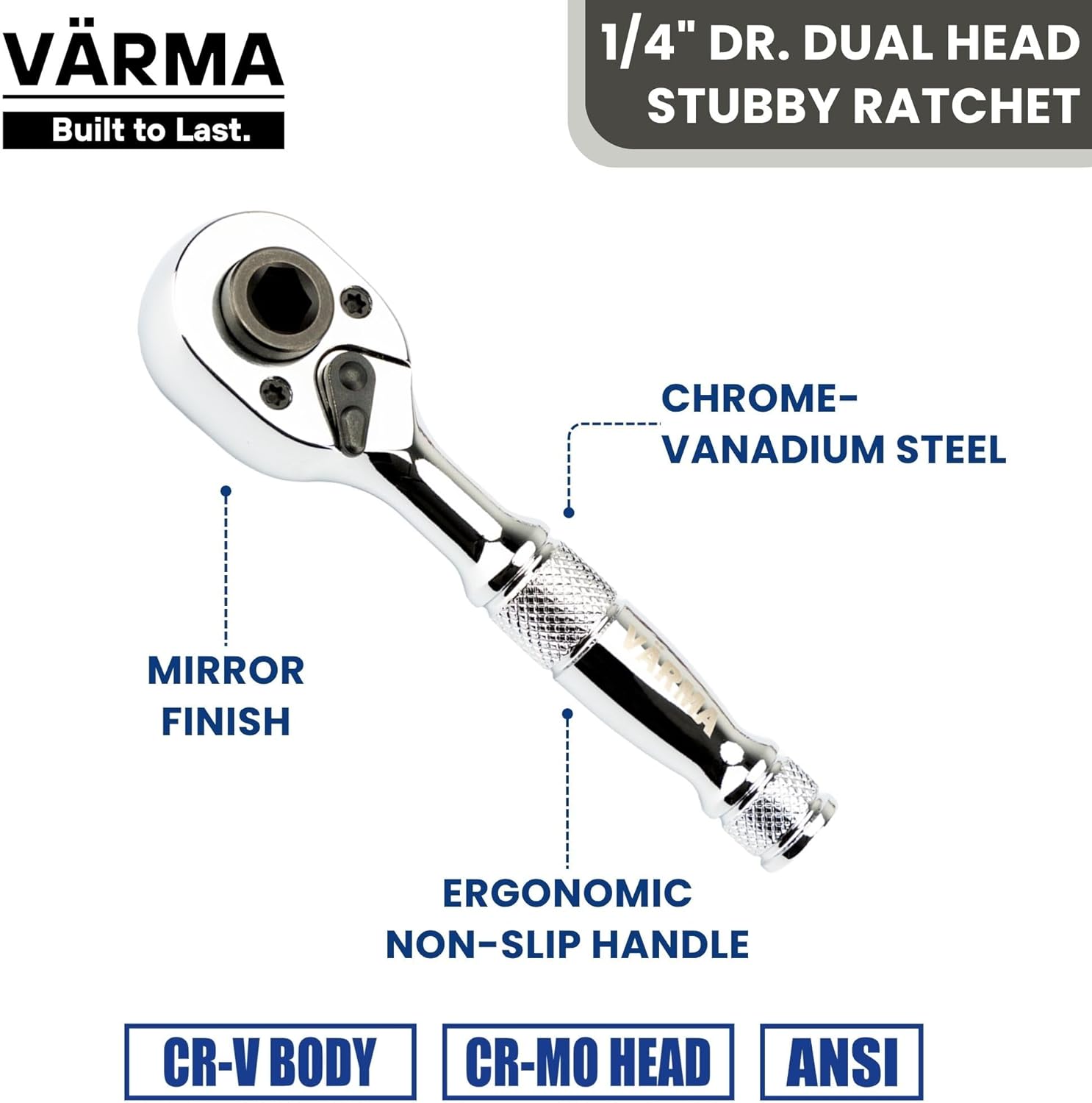 1/4-Inch Dual-Head Stubby Ratchet Handle | 72-Tooth Reversible Wrench & Bit Driver | Compact, High-Torque, CR-V Steel for Tight Spaces & Automotive Repairs