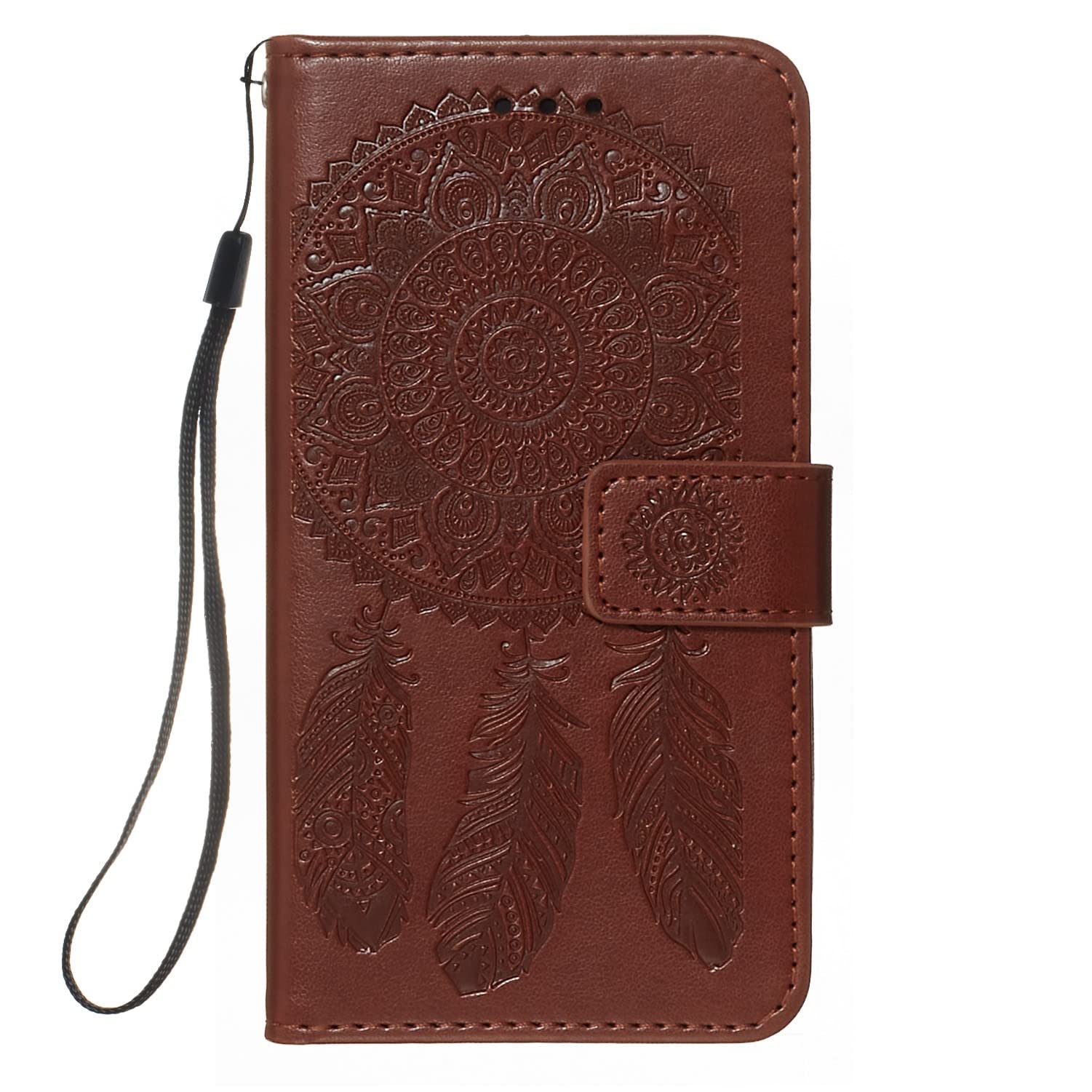 Coque iPhone XR boîtier de portefeuille antichoc protection folio fleur 3D marron