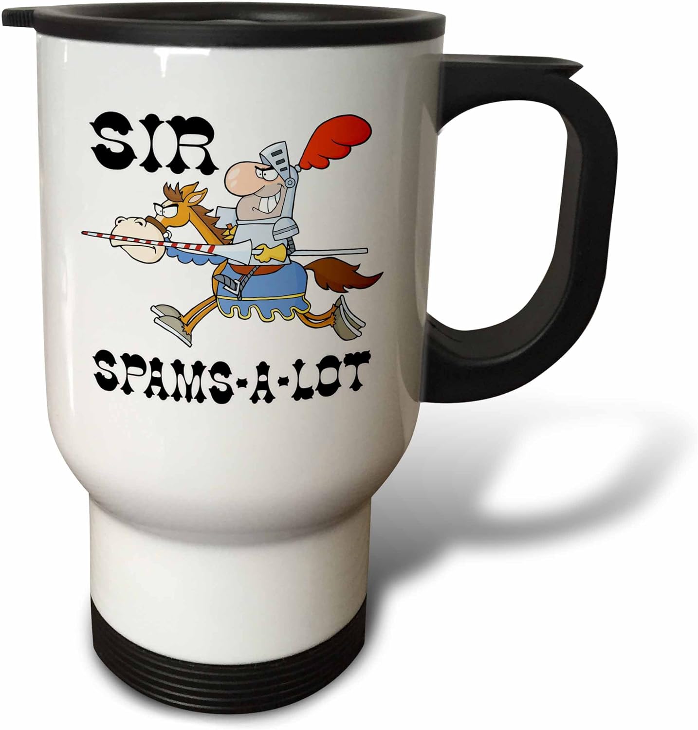 3dRose Funny Knight Sir Spams a Lot Stainless Steel Travel Mug, 14 oz, White