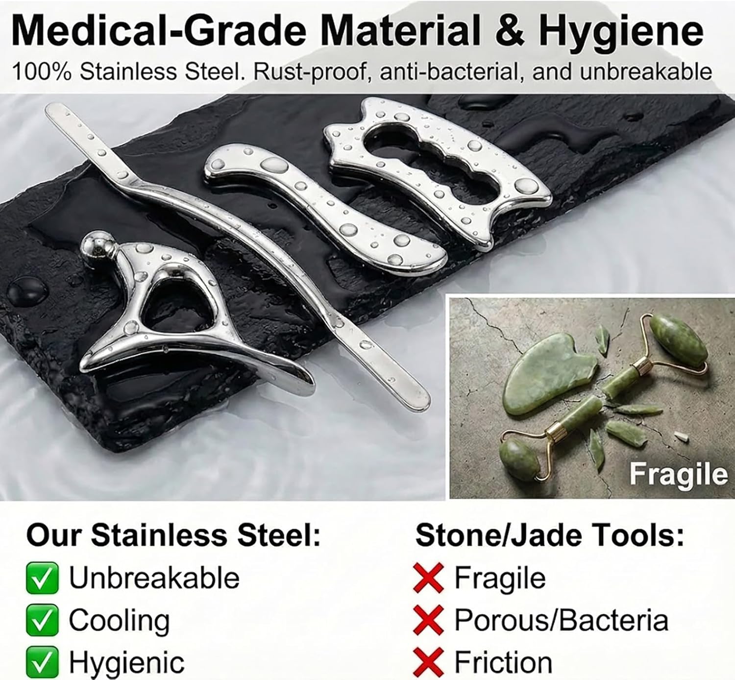 3-in-1 Muscle Scraper Tool Set - Stainless Steel Gua Sha & IASTM Tools for Myofascial Release & Muscle Recovery- Physical Therapy Fascia Scraper | Scraping Kit for Soft/Deep Tissue, Muscle Relief