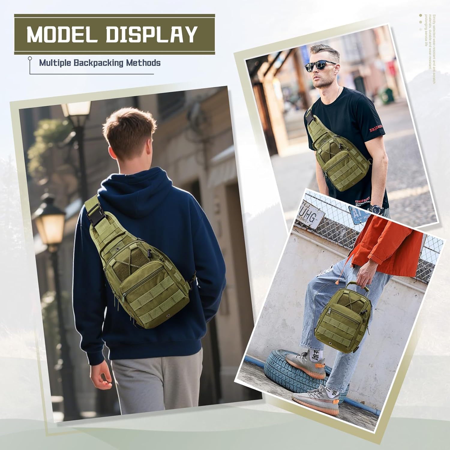Tactical Backpack for Men, Waterproof Military Sport Bag Pack Crossbody Sling Backpack Tactical Bag for Every Day Carry, Green