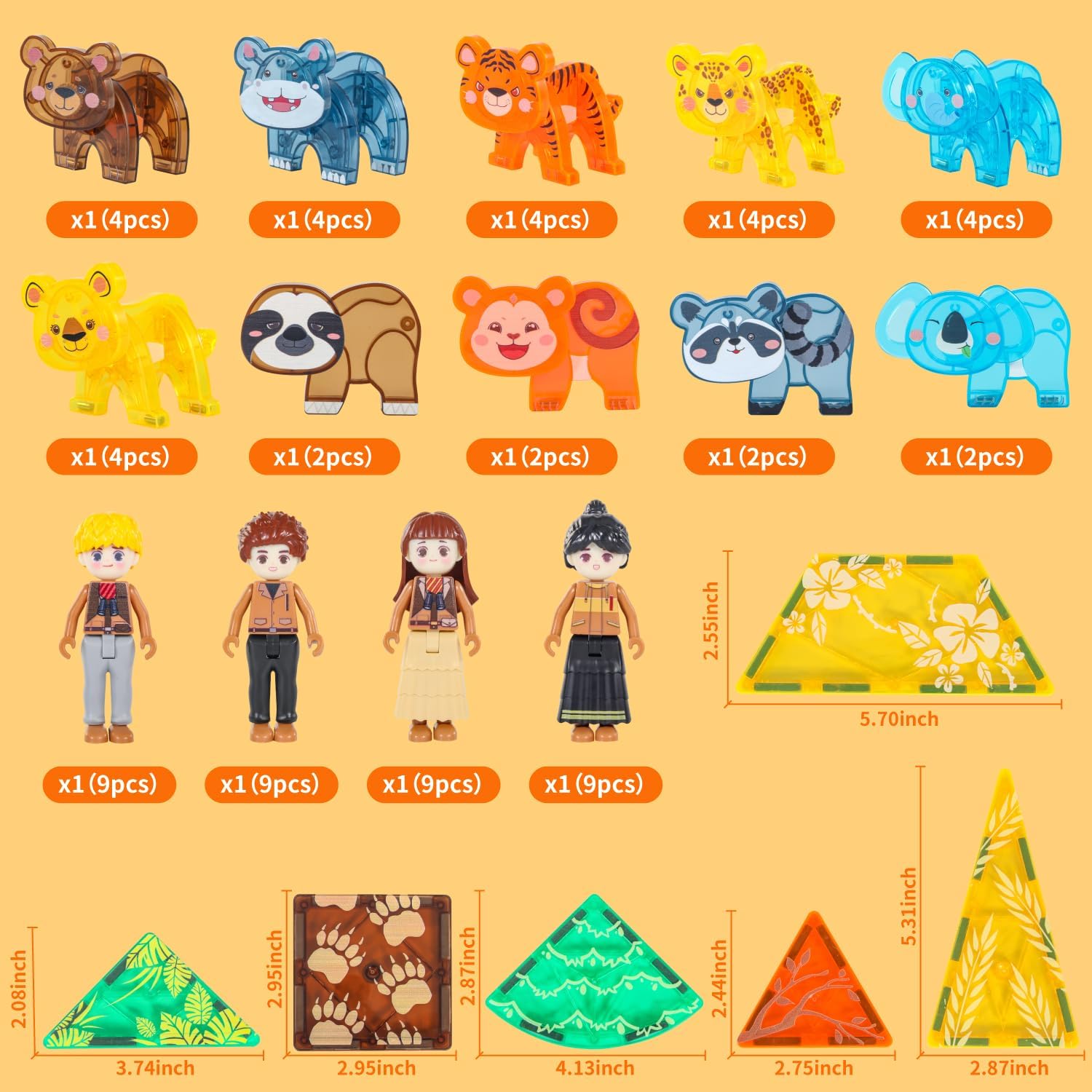 VANLINNY Magnetic Tiles,Magnet Building Blocks Toys for Kids Ages 3-5 4-8,3D Creative 10 PCS Animals Educational Stack Tile Construction for Boys Girls,Birthday Xmas Gifts for Toddlers.