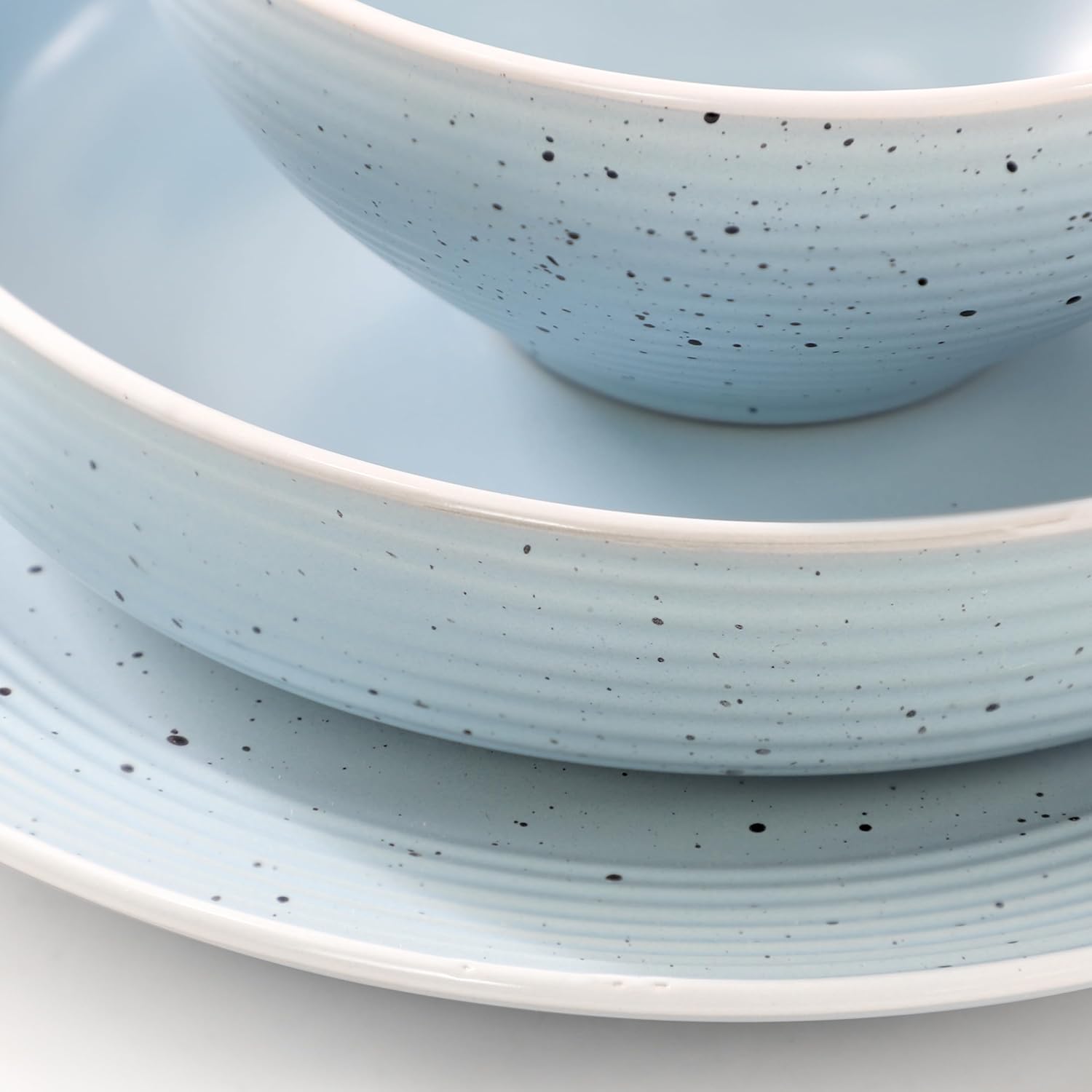 Elama Emilia 16 Piece Double Bowl Stoneware Dinnerware Set (Light Blue) Service for 4 …