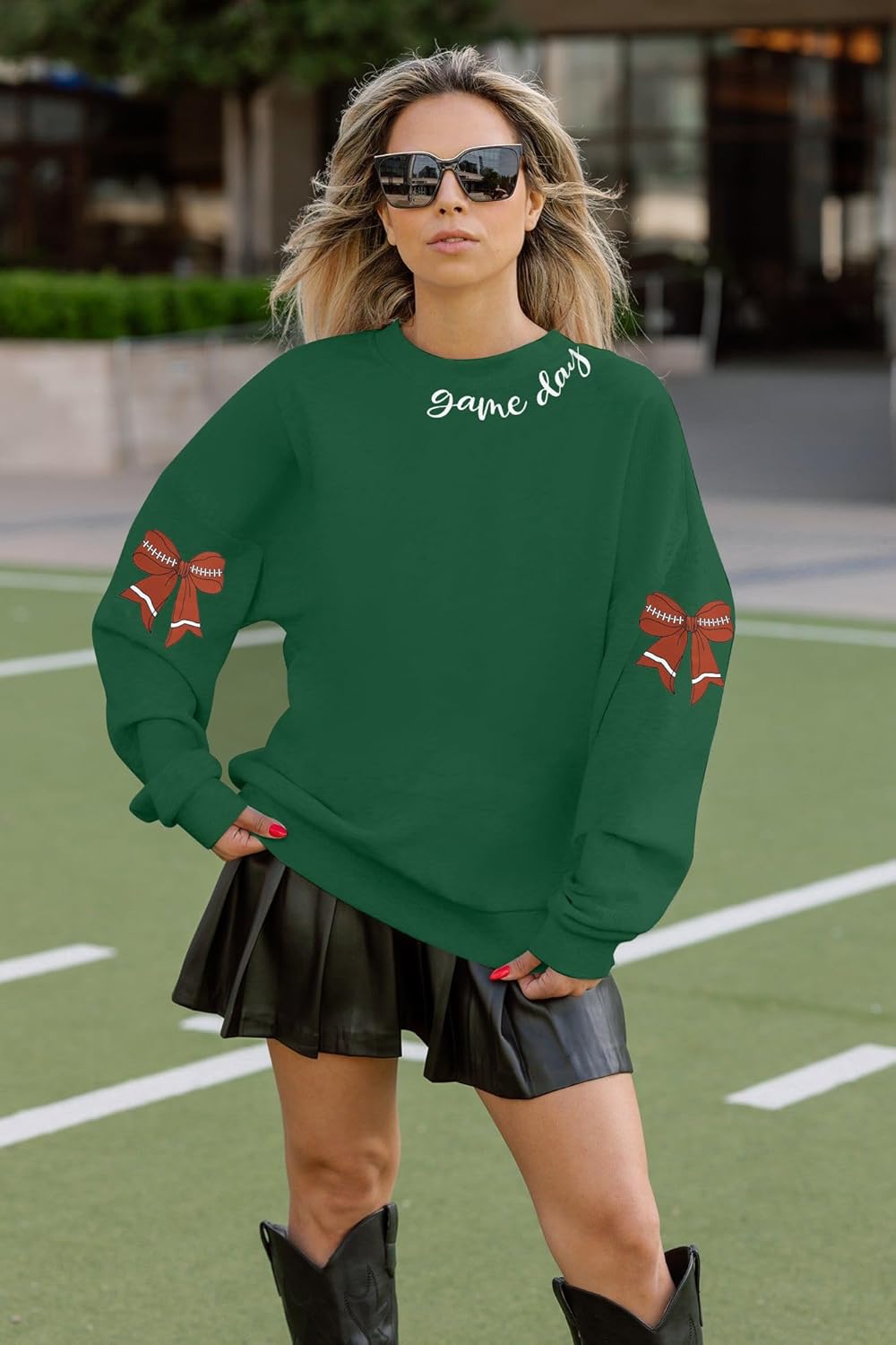 DUTUT Game Day Sweatshirt Women: Cute Football Bow Graphic Pullover Tops Casual Football Season Long Sleeve Shirt - Image 4