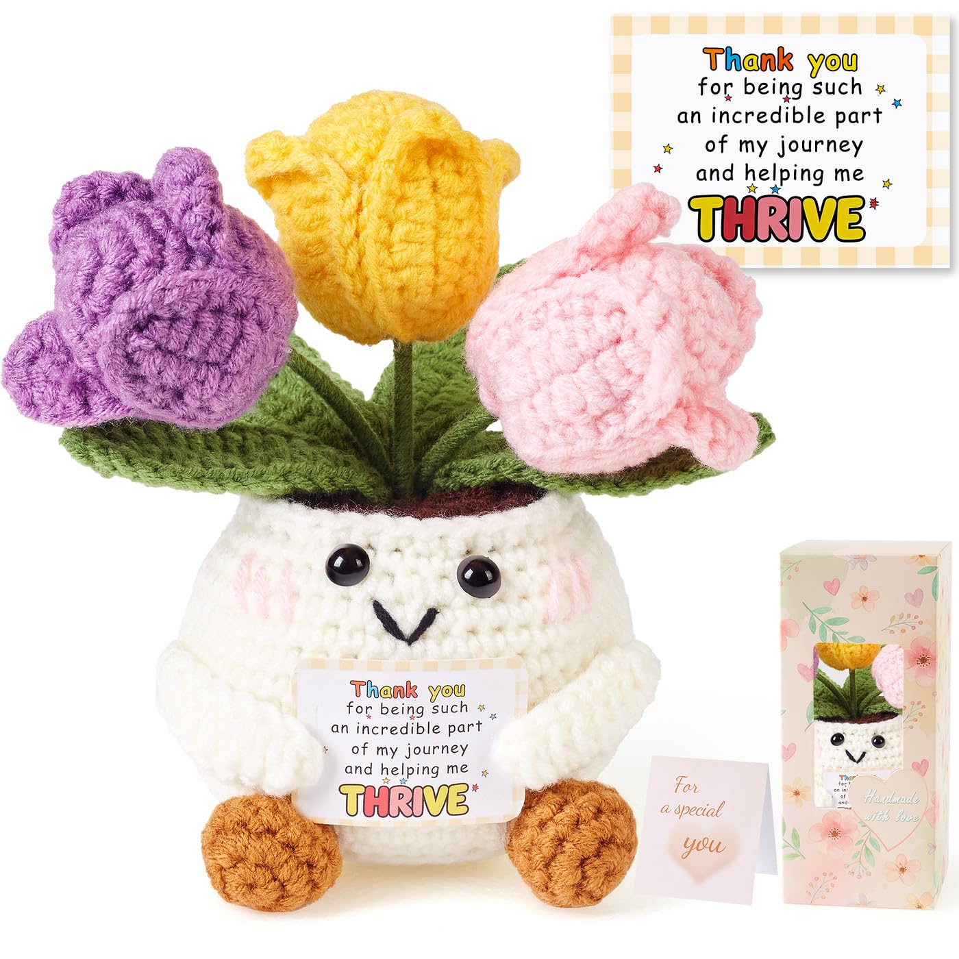 AWARDSEN Thank You Gift Positive Crochet Flowers Tulip Thank You Gifts for Women Thank You for Helping Me Grow Retirement Leaving Gifts for Colleagues