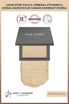 ALIX AVIEN Kompakt Pudra - 12 Saate Kadar Kalıcılık - Nötr Cilt Alt Tonu - Compact Powder 07 Tinted Ivory