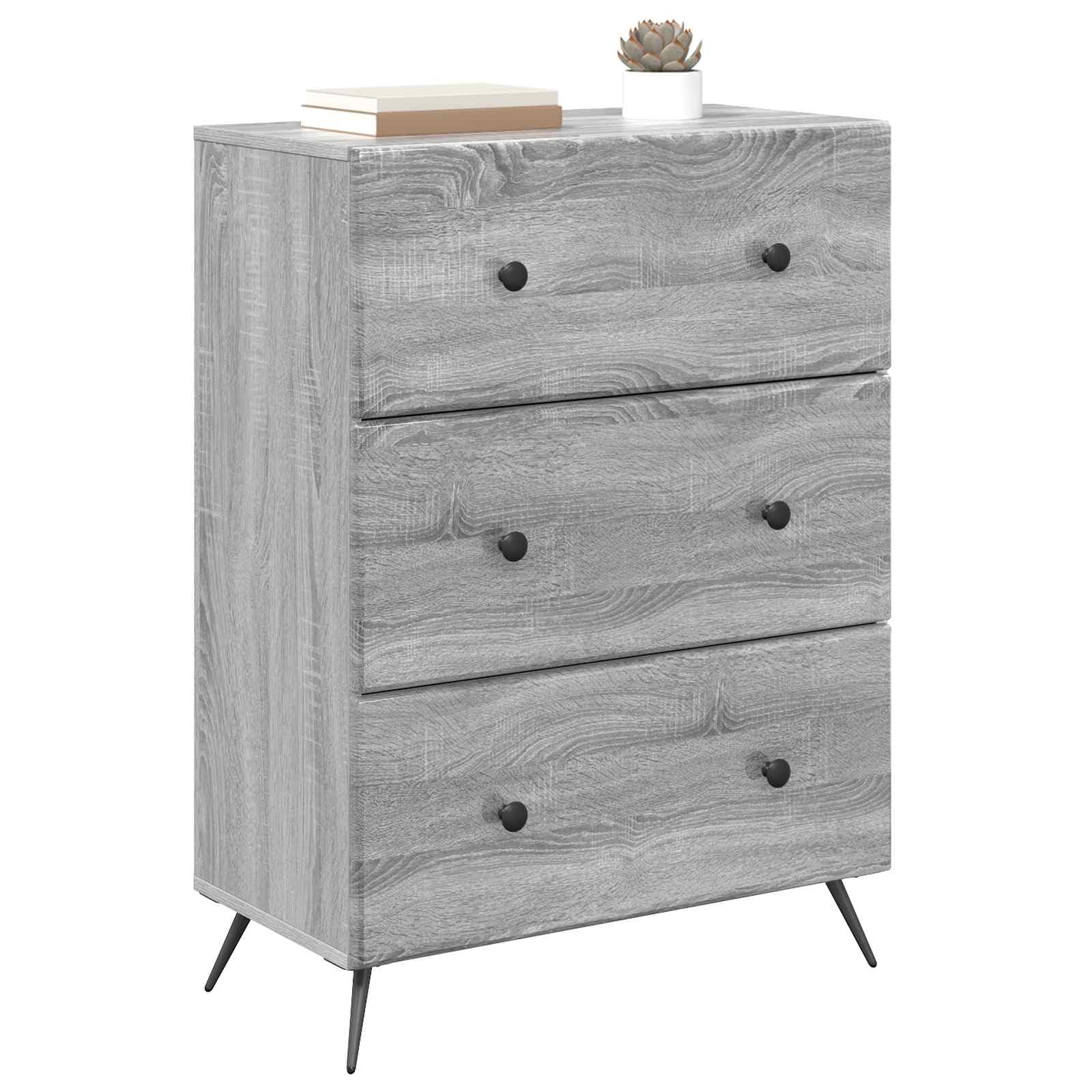 Cassettiera grigio Sonoma in legno, 66 x 34,5 x 90 cm, con 3 cassetti, telaio in metallo, per ufficio, camera da letto, corridoio, cantina, garage, officina, organizer
