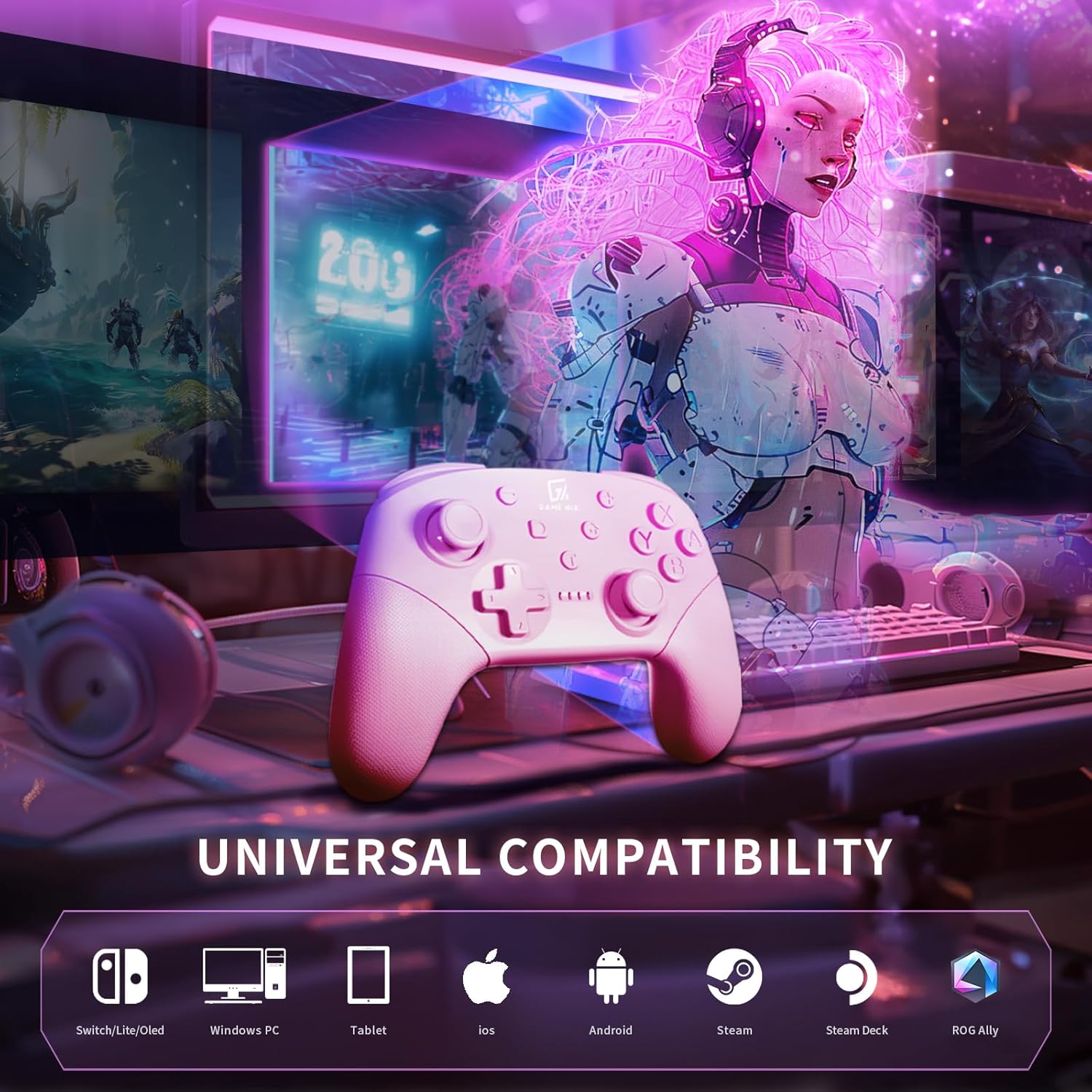 GAME'NIR Wireless Switch Controller, Ergonomic Pro Controller with Dual Motor, Gyro Axis, Turbo Function, 5 Level Vibration