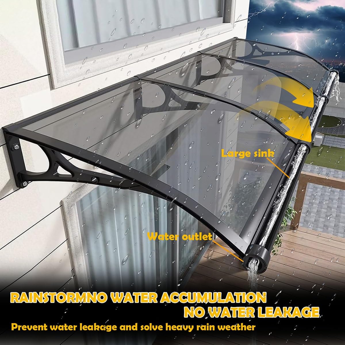 Daszek drzwiowy 50–360 cm, szary schronienie przed deszczem na patio, trwały aluminiowy wspornik, osłona zewnętrzna, ochrona przed promieniowaniem UV, ulepszony styl wejścia
