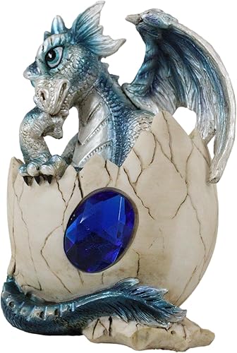 Miniatura 5 de Ebros - Estatua de huevo de dragón con piedra natal de septiembre, 4.25 pulgadas de alto, zafiro azul, piedra natal de septiembre, símbolo de gema