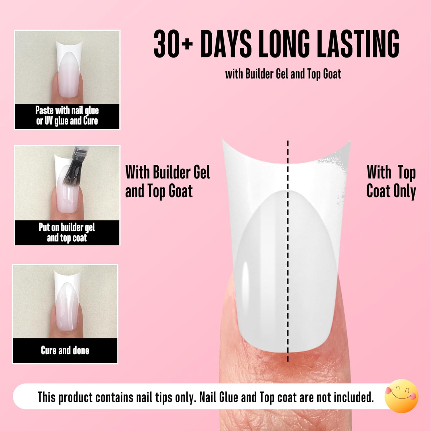NOVO OVO Medium Duck Nail Tips, Milk White French Press On - 150Pcs 15 Sizes Soft Gel Full Cover Wide Flare False Nails, Pre-Etched Artificial Extension Ideal for DIY Acrylic Y2K Manicure