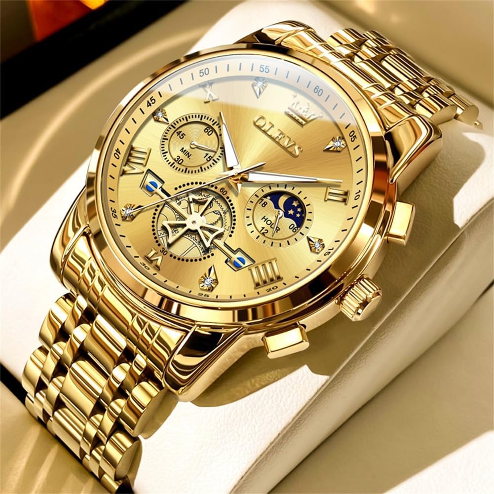 OLEVS Watches for Men,Luxury Big Face Mens Watch Stainless Steel Quartz Analog Dress Watches for Men Luminous Multifunction Chronograph Man Watch Relojes De Hombre - Image 2
