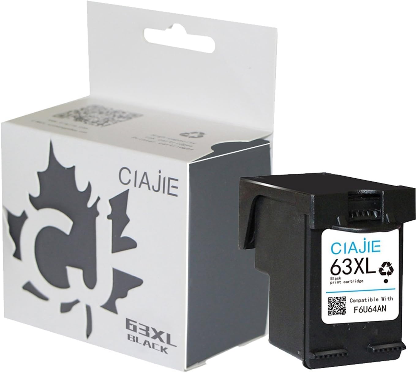 CIAJIE Waterproof Ink Reman HP 63XL Ink Cartridge with Ink Level for HP DeskJet 1112 2130 2132 3630 3632 ENVY 4520 4522 OfficeJet 3830 4650 (Black)