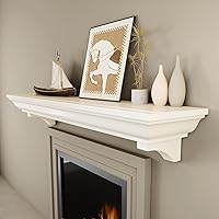 kalsubo 60 Inch Rustic White Fireplace Mantel Shelf with Arched Corbels - 100 lbs Capacity for Living Room Decor