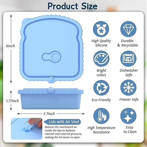 Miniatura 3 de Paquete de 4 recipientes para sándwich, recipientes reutilizables para aperitivos y caja de sándwich para desayuno, recipientes de almuerzo a prueba