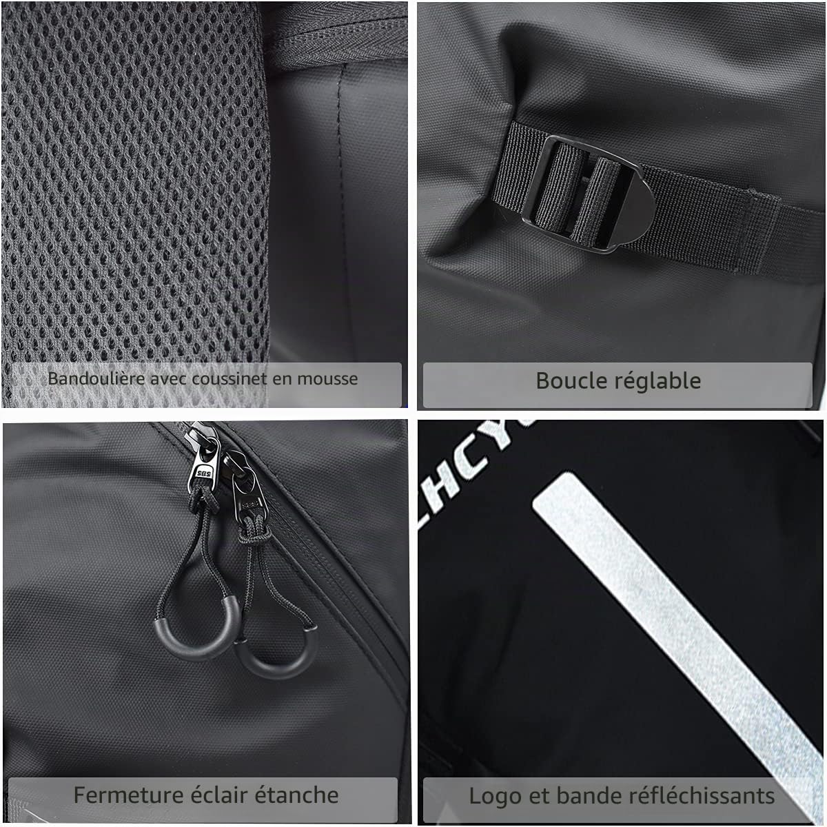 Sac à dos réfléchissant imperméable de grande capacité pour casque de moto, Noir, Taille Unique