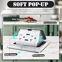 Vista 3 de Hoolerry Kit de 1 caja de cubierta de toma de corriente eléctrica de piso desplegable con cargador USB de 4.8 A, 20 amperios, impermeable