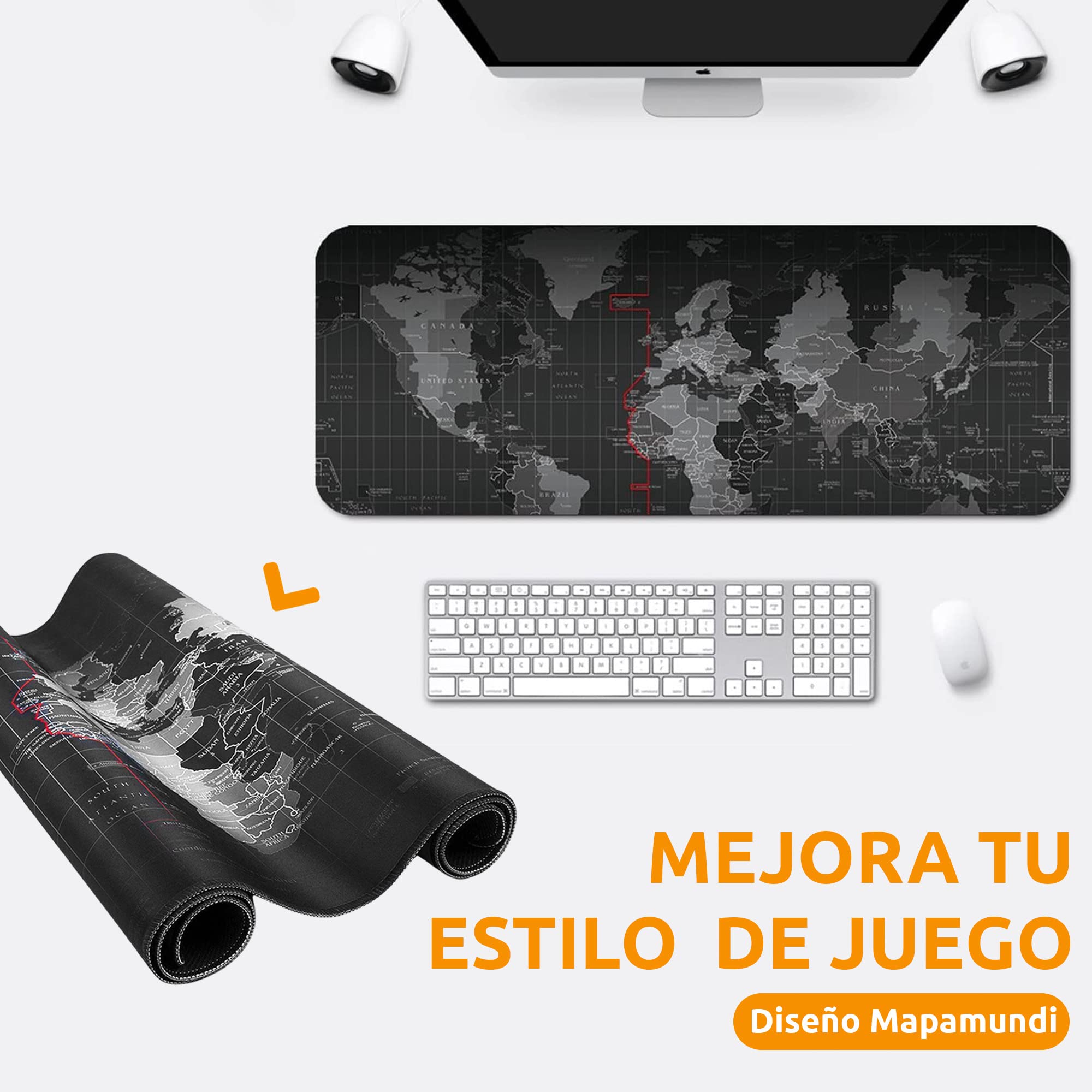 Alfombrilla para Ratón Mousepad XXL, Alfombra Gaming Base de Goma Antideslizante PC Tapete con Microfibras, Mapamundi, Accesorios de Oficina. (Worldmap, 80x30 cm)