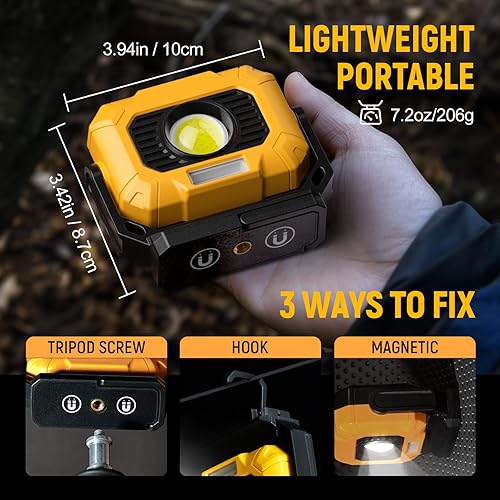 Miniatura 3 de Adelante Paquete de 2 luces de trabajo magnéticas recargables, luz de trabajo LED de 1500 lúmenes, soporte giratorio de 360, 3 temperaturas de