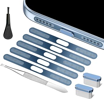 iPhone 18 Pro Max用スピーカープロテクター&USB Cダストプラグ、ブルー