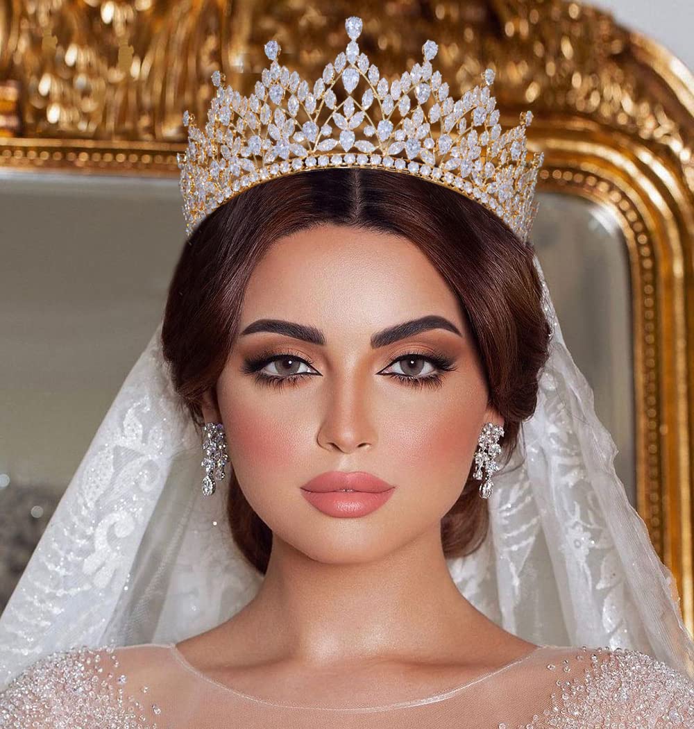 CZ Princess Pageant Crowns for Women Cubic Zirconia Wedding Tiaras for Bride Birthday Quinceanera Hair Accessories
