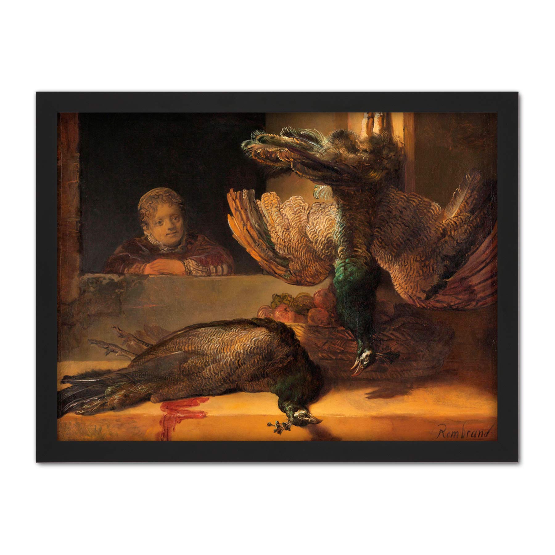 Artery8 Rembrandt Still Life With Peacocks Painting Artwork Framed Wall Art Print 18X24 Inch
