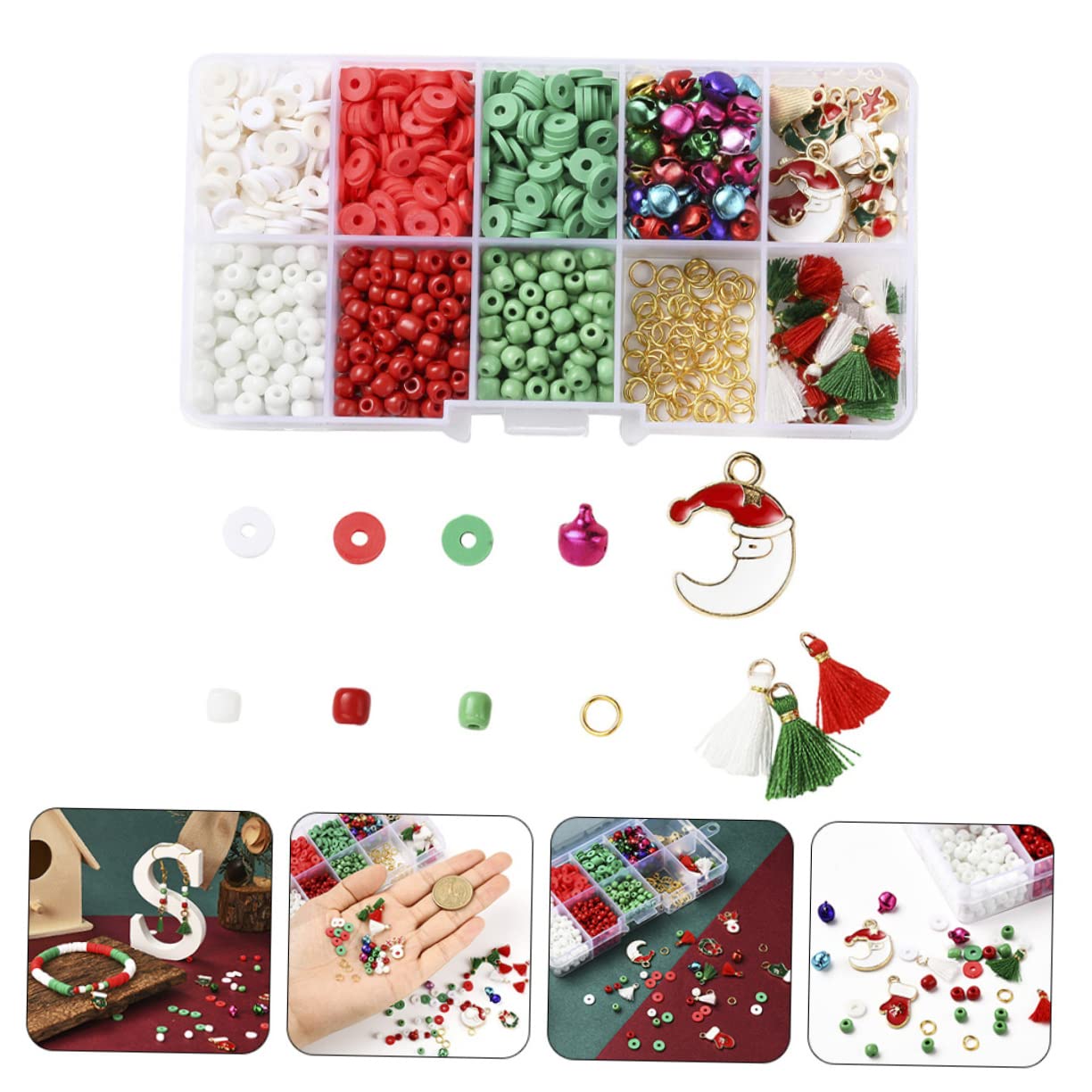 SHINEOFI 4 Juegos cuentas de navidad christmas ornaments kit joyeria accesorios niñas pulsera de navidad kit de fabricación de joyas para juego de collar arcilla polimérica