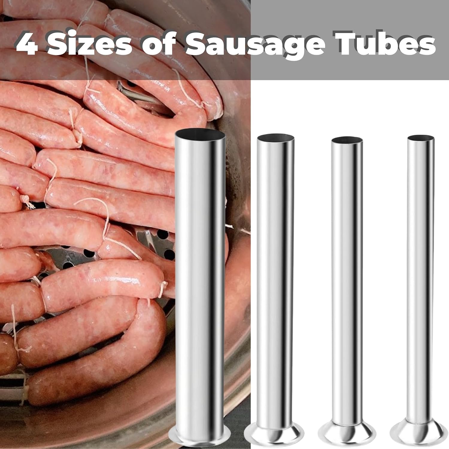 4Pcs Sausage Stuffing Tubes Fits for LEM 606 606SS 1606 1606SS Sausage Filling Tuber Meat Stuffer Tube 4 Size-0.59" 0.74" 0.86" 1.1", Base 1.5 inch