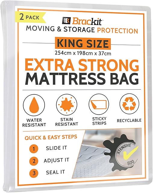 2 x King Size - Mattress Bag For Moving, Transport, And Storage - Self-Adhesive - Waterproof, Heavy Duty, Tearproof - 500g Mattress Cover, And Protector, For Moving, Transport, And Storage