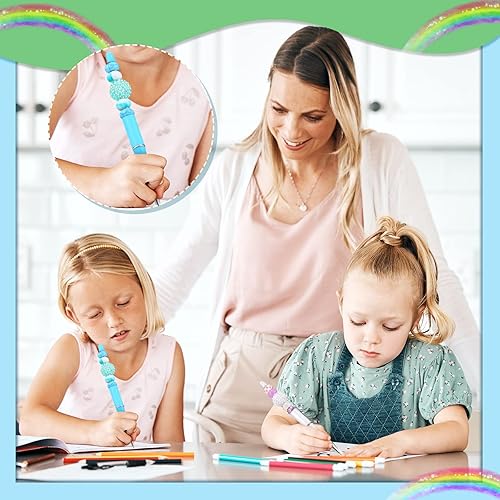 Vista 30 de Crtiin Kit de 100 bolígrafos de plástico con cuentas de 50 cuentas, con 50 recambios para manualidades, regalo de Navidad, estudiantes, oficina