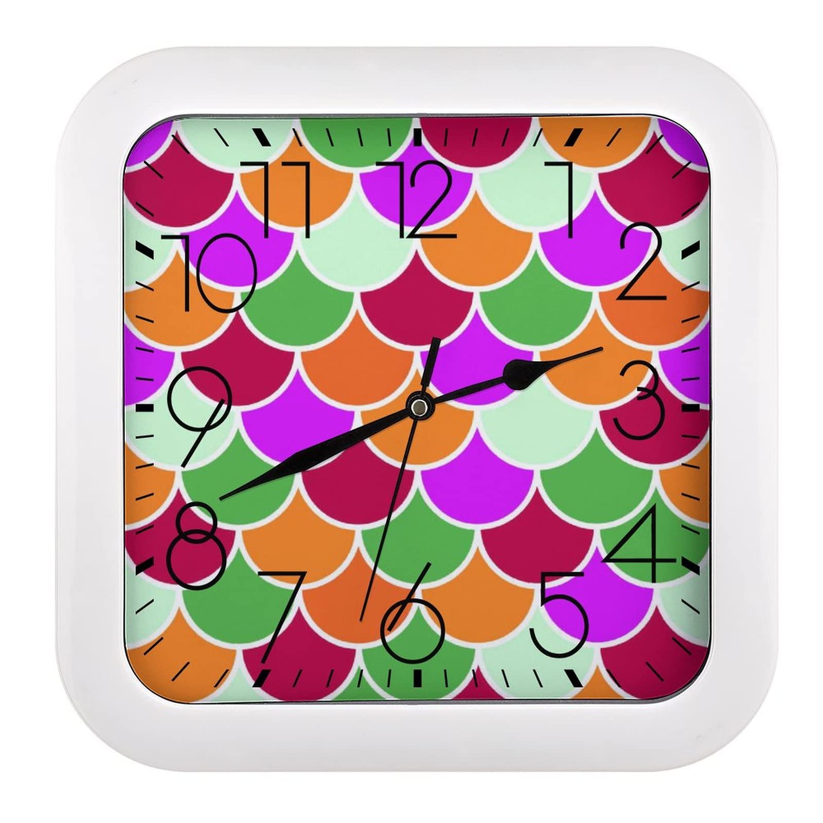 Pendule murale silencieuse couleur sirène style moderne format carré 26x26cm pour intérieur