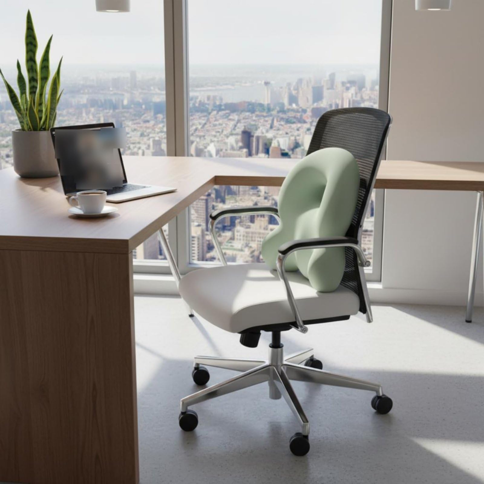 Cojín Lumbar Ergonómico Almohada de Respaldo Soporte de Espalda Cojín de Silla Que Mantiene la Forma Durante Todo el Día Adecuado para Oficina Conducción Estudio Viaje, Gris+Verde