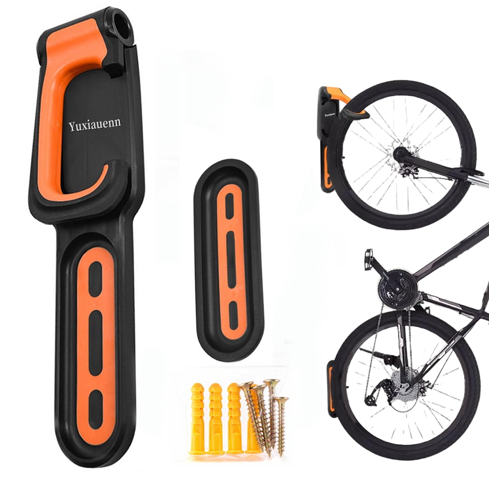 Photo 1 of Yuxiauenn Bike Wall Mount, Bike Rack Garage, Indoor Orange Wall Mounted Bike Rack 2 Pack - Space Saving Vertical Bike Holder for Garage, Includes Wheel Pads (Front & Rear), Holds Bikes up to 60 lbs