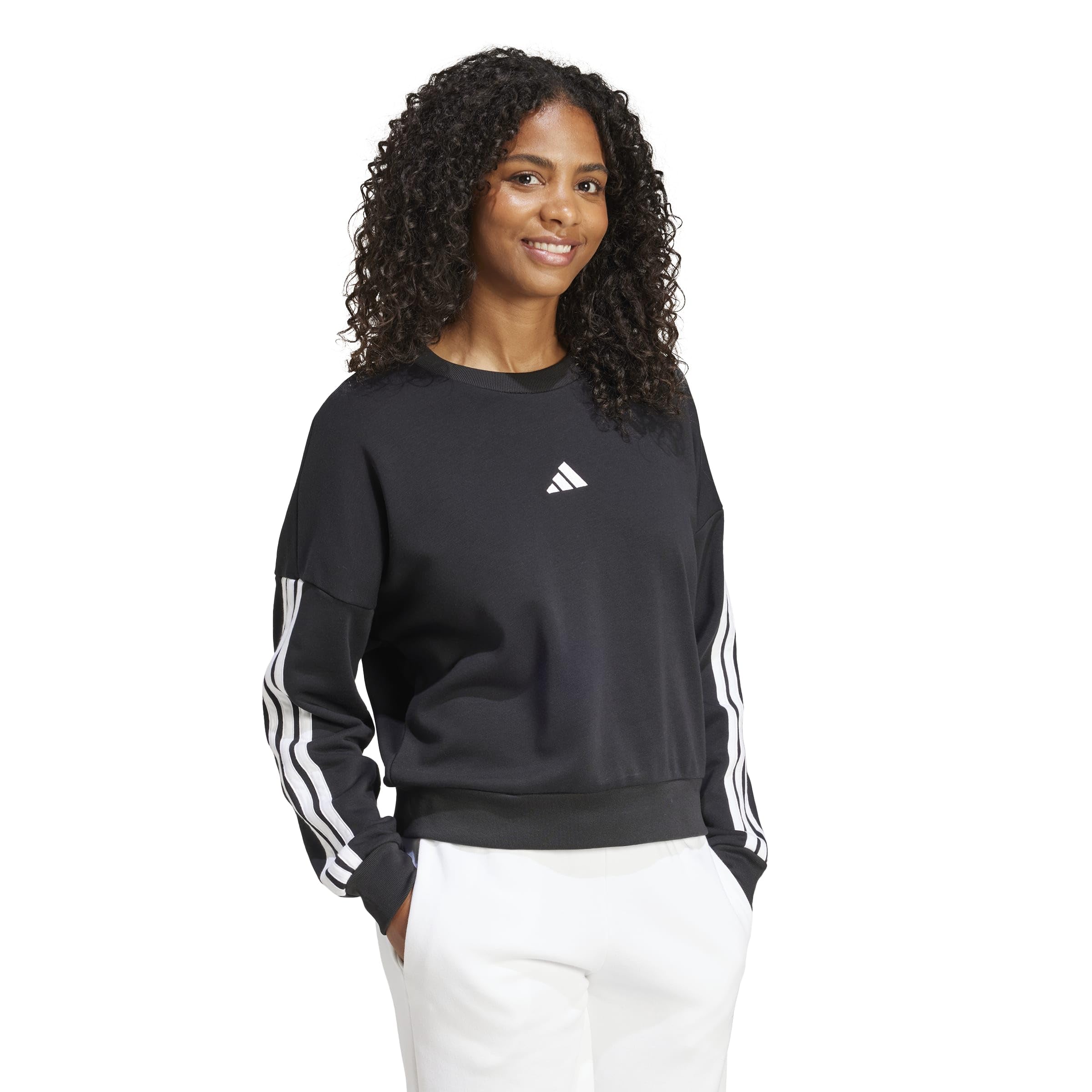 adidas Donna Essentials 3-Stripes French Terry Sweatshirt, Black/White, M