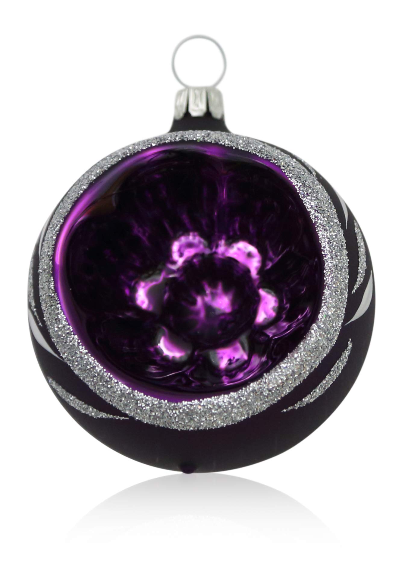 Lauschaer Glas Baubles with puncture purple matt with decoration, 4 pieces, diameter 6 cm, Christmas tree decorations, mouth-blown, hand-decorated, original