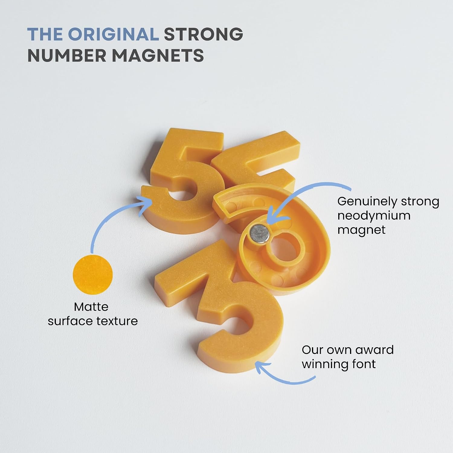30pcs Magnetic Numbers - Strong Neodymium Magnetic Numbers for Fridge - Award Winning Typeface, Eco-Friendly, Matt Finish for Homes & Offices (Mustard)
