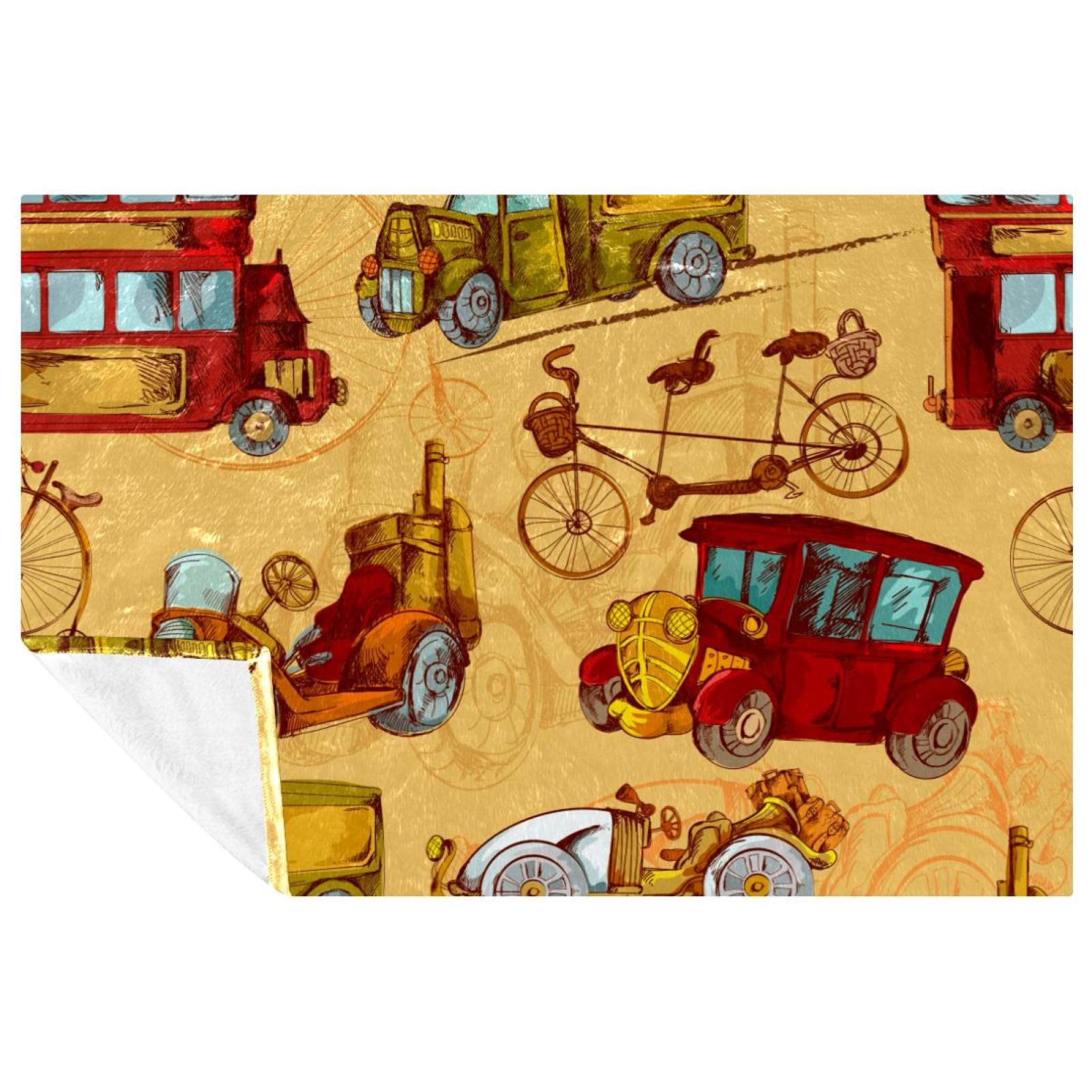 Couverture vintage motif voiture pour des moments doux et chaleureux en famille