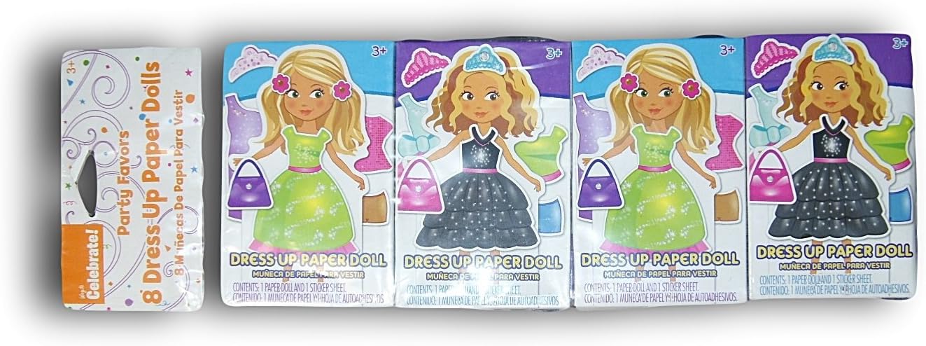 Tara Toys Dress up Paper Doll Party Favors- Set of 8 Boxes, Each Contains 1 Paper Doll & 1 Sticker Sheet