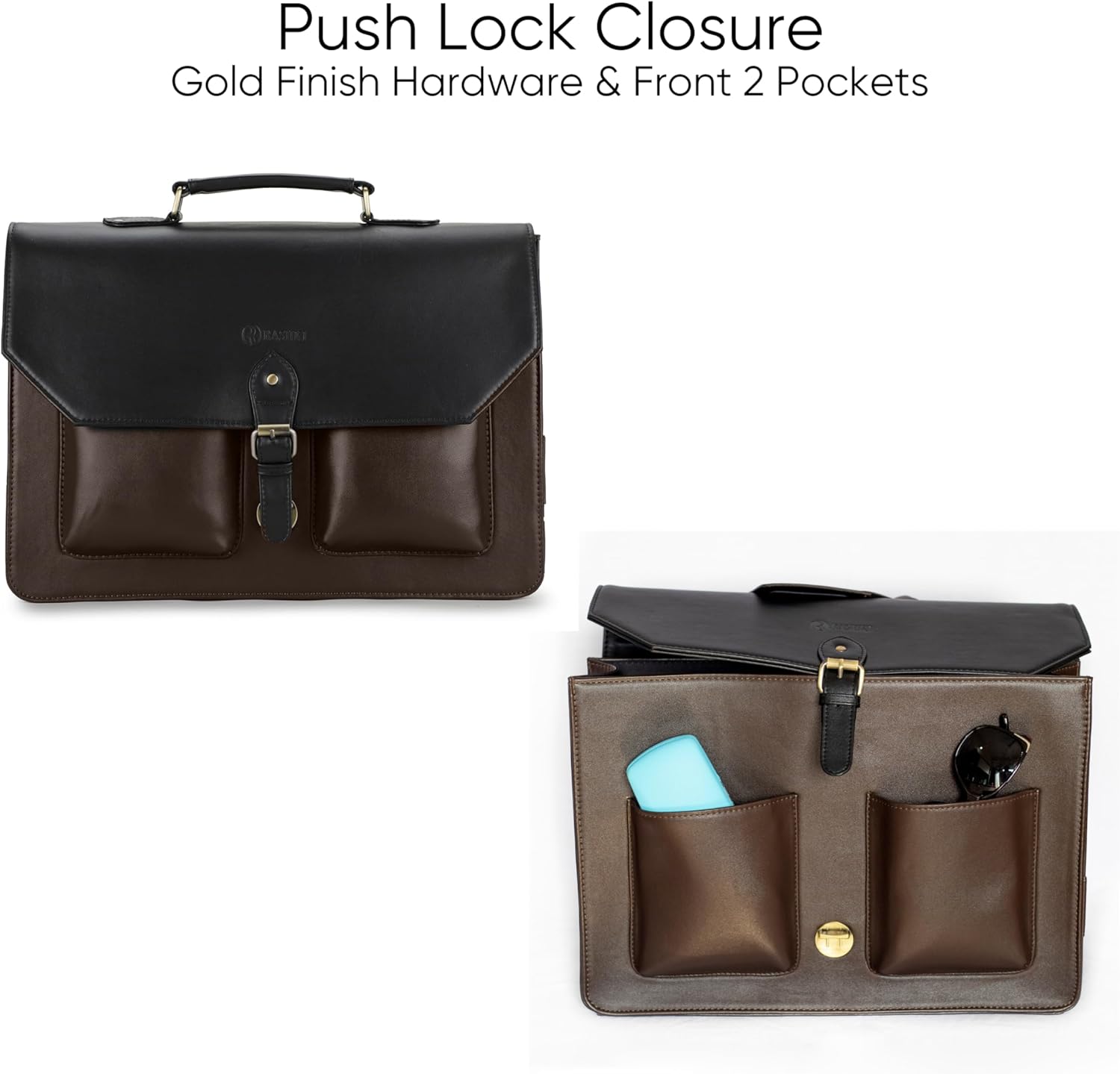 TASCA - Office Bag | Work Breifcase| 15.6" Laptop Compartment | Detachable and adjustable Shoulder Strap | Professional Bag (BLACK & BROWN)