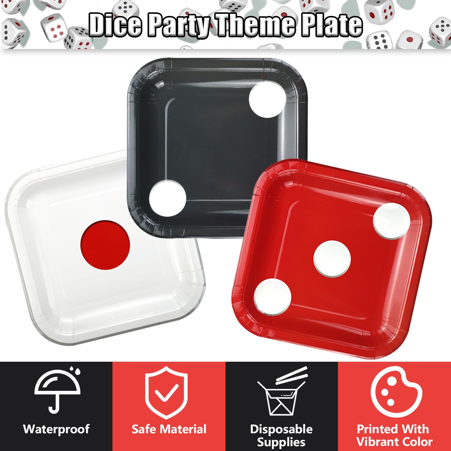 APUXXJUPA 60 Pcs Casino Dice Plates, Dice Theme Dinnerware for Casino Party Decorations Game Night Themed Party Supplies - Image 3