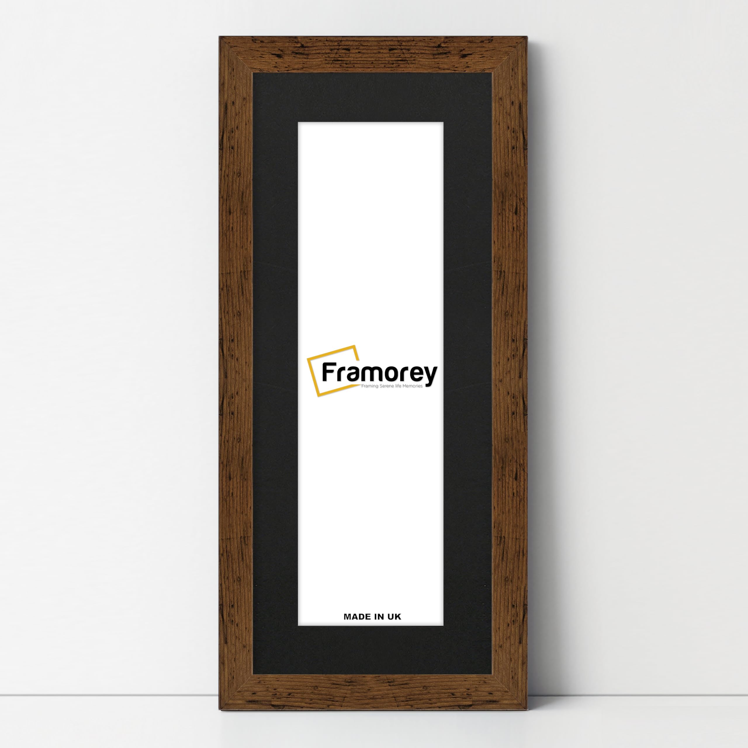 FRAMOREY Panoramic Style, Oxford Flat Wooden Effect Picture Frame, 32x14" Size Rustic Oak Photo Frame With 28x10" Size Black Mount, Handmade Frame, Wall Art Hanging Frame, Best Home Decor Frames
