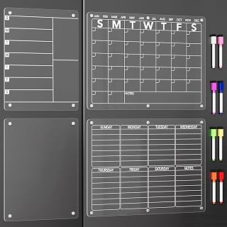 Neatsure 4Pcs Acrylic Magnetic Dry Erase Board Calendar for Fridge, Clear Monthly Weekly Daily Meal Menu Planner Whiteboard for Refrigerator, Notepad Memo White Board, w/ 8 Colors Markers, 15"x11" - Amazon product rated Grade A